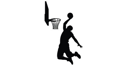A basketball player jumping to shoot dynamic action in black silhouette © ANISURRAHMAN