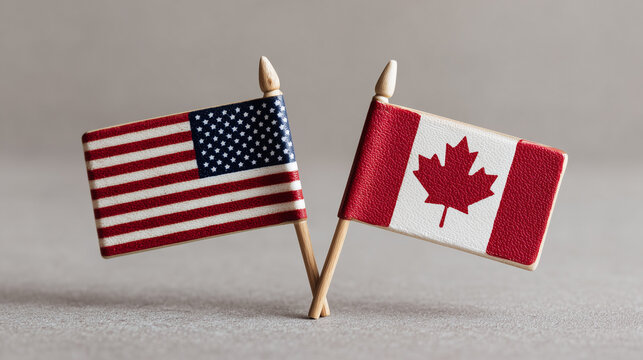 Celebrating cross-border relations usa and canada flags symbolic representation neutral background close-up perspective