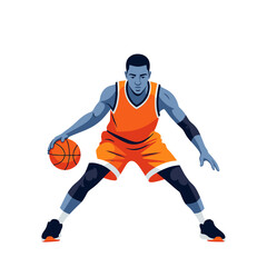 Obraz premium Basketball Player Dribbling Ball in Orange Uniform, Athletic Man