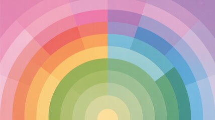 Abstract rainbow arc made of colorful geometric squares and circles