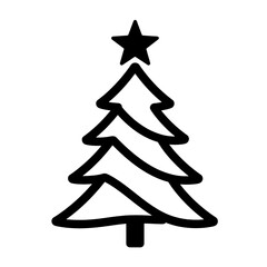 Obraz premium Line icon of a Christmas tree with a star on top.