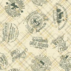 Vintage holiday graphics patchwork with tartan background  vector seamless pattern for fabric country wear tablecloth pillow poster tapestry wrapping