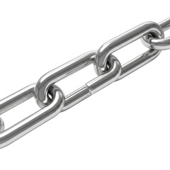 Obraz premium Close-up of a strong metal chain link, isolated on white background