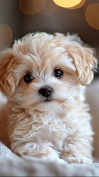 Adorable Fluffy Puppy with Expressive Eyes and Playful Demeanor, Close-up Portrait.