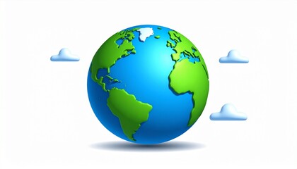 Simplified 3D Earth with blue oceans and green continents centered on the Americas