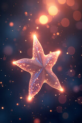 A magical glowing star-shaped object sparkling brightly against a bokeh background