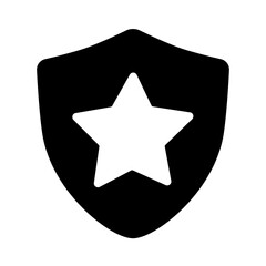 A shield-shaped police or security badge featuring a five-pointed star in the center.