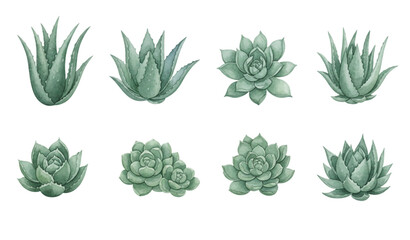 Fototapeta premium Watercolor Aloe Plant Vector Set with Succulent Green Leaves