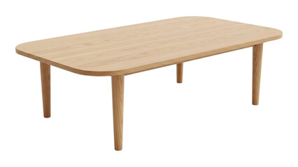 Fototapeta premium Modern light wooden dining table with rounded edges and four slender legs for home or office use in a minimalist decor setting for formal and casual gatherings