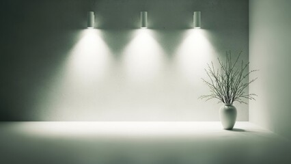 Obraz premium Minimalist corner with lights, vase, and plant