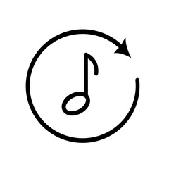 Replay music vector icon. Refresh music note icon. Vector graphic, not Artificial Intelligence, logo illustration. Replaceable vector design.	