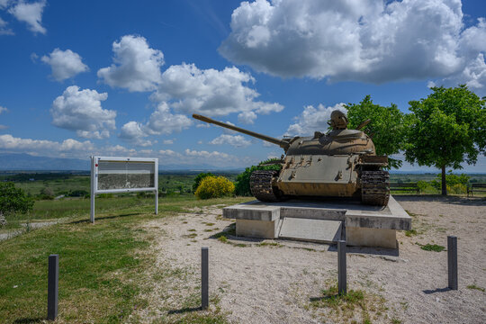 T-55 Tank on Its Concrete Platform under Summer Clouds, Dračevac, Croatia