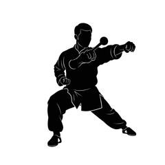 Naklejka premium Silhouette of a Martial Artist Practicing with a Nunchaku.