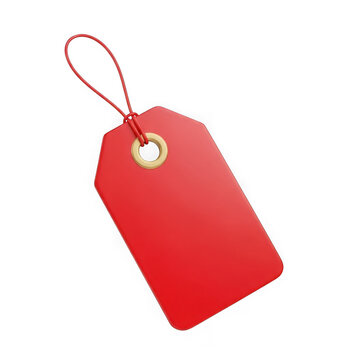 Red gift tag with string on white background isolated on white background