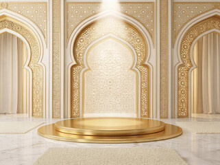 Islamic Mosque Architecture with Golden Arches - Ramadan Eid Display Background Interior Design