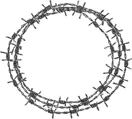 Wire barbed vintage y2k stipple art, steel halftone stipple brutalist retro vector png with transparent background, razor 2000s aesthetic photocopy effect tattoo