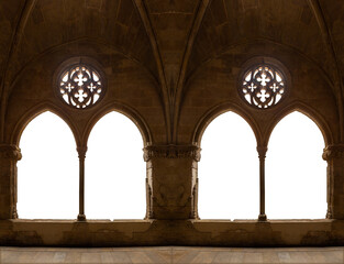 Elements of architecture of buildings, ancient arches, frames and niches, windows and apertures. On the streets in Barcelona, public places. © Kozlik_mozlik