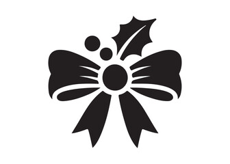 bow and holly leaf logo silhouette vector, christmas holly leaves logo silhouette illustration, festive bow with holly leaf logo silhouettes vector on a white background