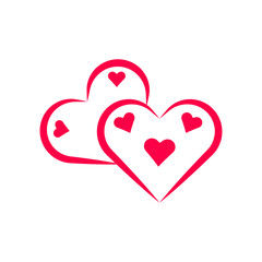 Three Pink Overlapping Heart Icons With Outline Romantic Love Symbol