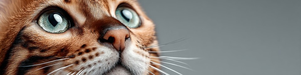 Stunning Close-Up Portrait of an Elegant Bengal Cat with Detailed Fur and Expressive Eyes on Gray