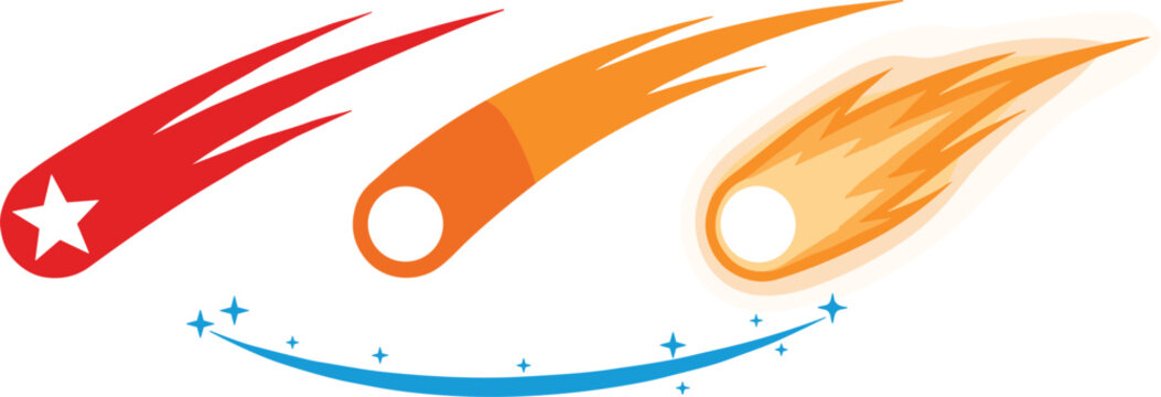 Comet and shooting star icons set featuring fireball trails space motion magic streak abstract vector design