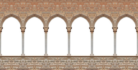 Elements of architecture of buildings, ancient arches, frames and niches, windows and apertures. On the streets in Barcelona, public places. © Kozlik_mozlik