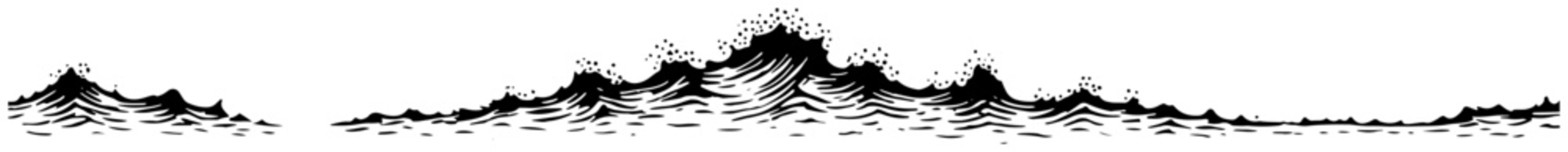 Horizontal border illustration of stylized ocean waves and sea foam