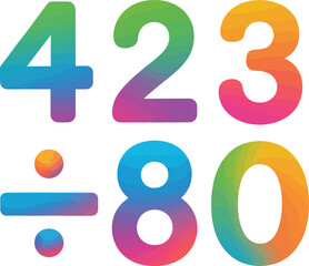 Colorful Numbers 423 and 80 with Division Symbol Vector Illustration