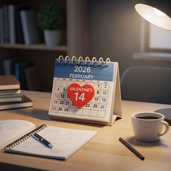 Kalender 14 februari valentine day, cup of coffee