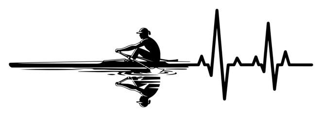 Professional rower in boat with reflection and heartbeat pulse line illustration © Katarzyna