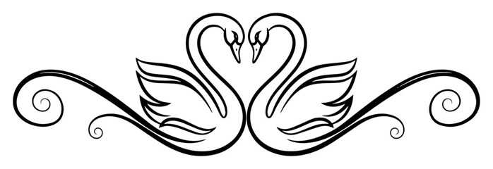 Stylized illustration of two swans forming a heart shape with elegant swirls © Katarzyna