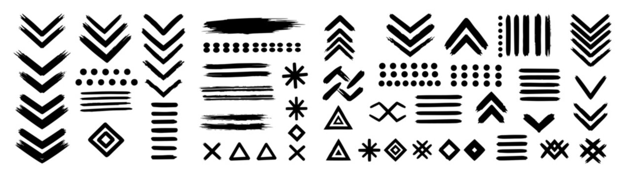 Hand drawn tribal pattern elements and ethnic geometric ornaments