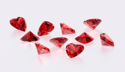 Red heart shaped diamond on white background