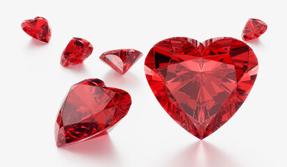 Red heart shaped diamond on white background