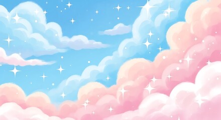 Fototapeta premium Dreamy pastel clouds with twinkling stars in a sky