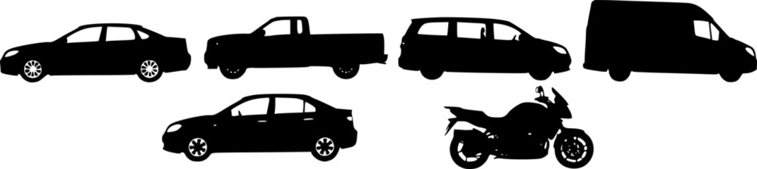 Silhouette of multiple vehicles in a row 