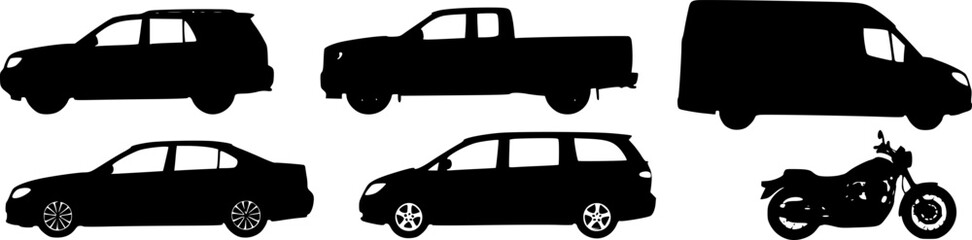 Silhouette of multiple vehicles in a row 