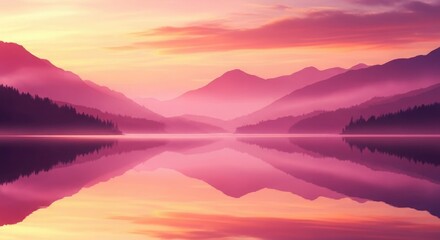 Obraz premium A serene lake surrounded by majestic mountains during a breathtaking sunset