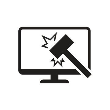 Hammer hitting computer screen solid icon style