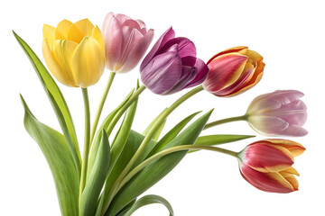 Fototapeta premium Vibrant bouquet of tulips in full bloom isolated on transparent background