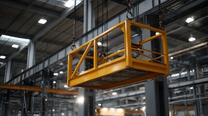 Fototapeta premium Yellow industrial work platform suspended high in a modern factory