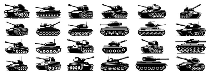 Seamless pattern background featuring various military army tanks and armored vehicles © Katarzyna