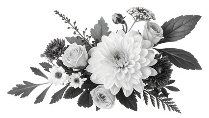 Monochromatic floral arrangement with dahlias and roses