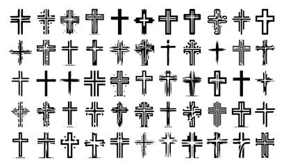 Fototapeta premium Large collection of grunge christian cross symbols and religious shapes
