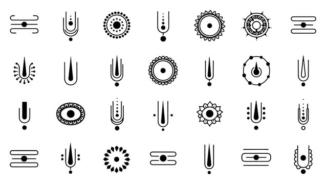 Set of traditional indian hindu tilak forehead markings and symbols