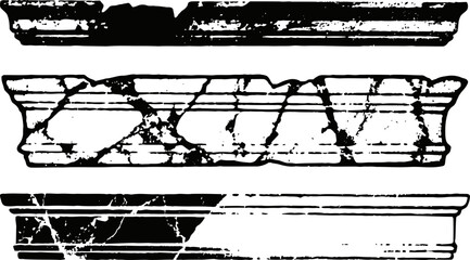 Fototapeta premium Three distressed vintage frames with cracked and weathered textures in black and white