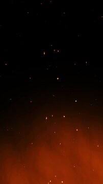 Looping abstract animation with orange particle lights floating on a black background flying in the air