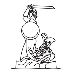 Warsaw Mermaid monument icon. Polish capital city symbol. Vector illustration of Syrenka Warszawska. Minimalist line art icon © Wojciech Florek