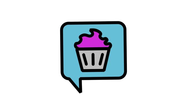 Cupcake with speech bubble Motion icon. Sweet cupcake icon in a speech bubble animation for bakery promotions, celebrations, and dessert cravings.