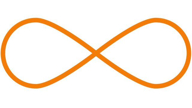 Animated yellow orange of infinity. Linear icon is drawn. Looped video. Vector illustration on white background.